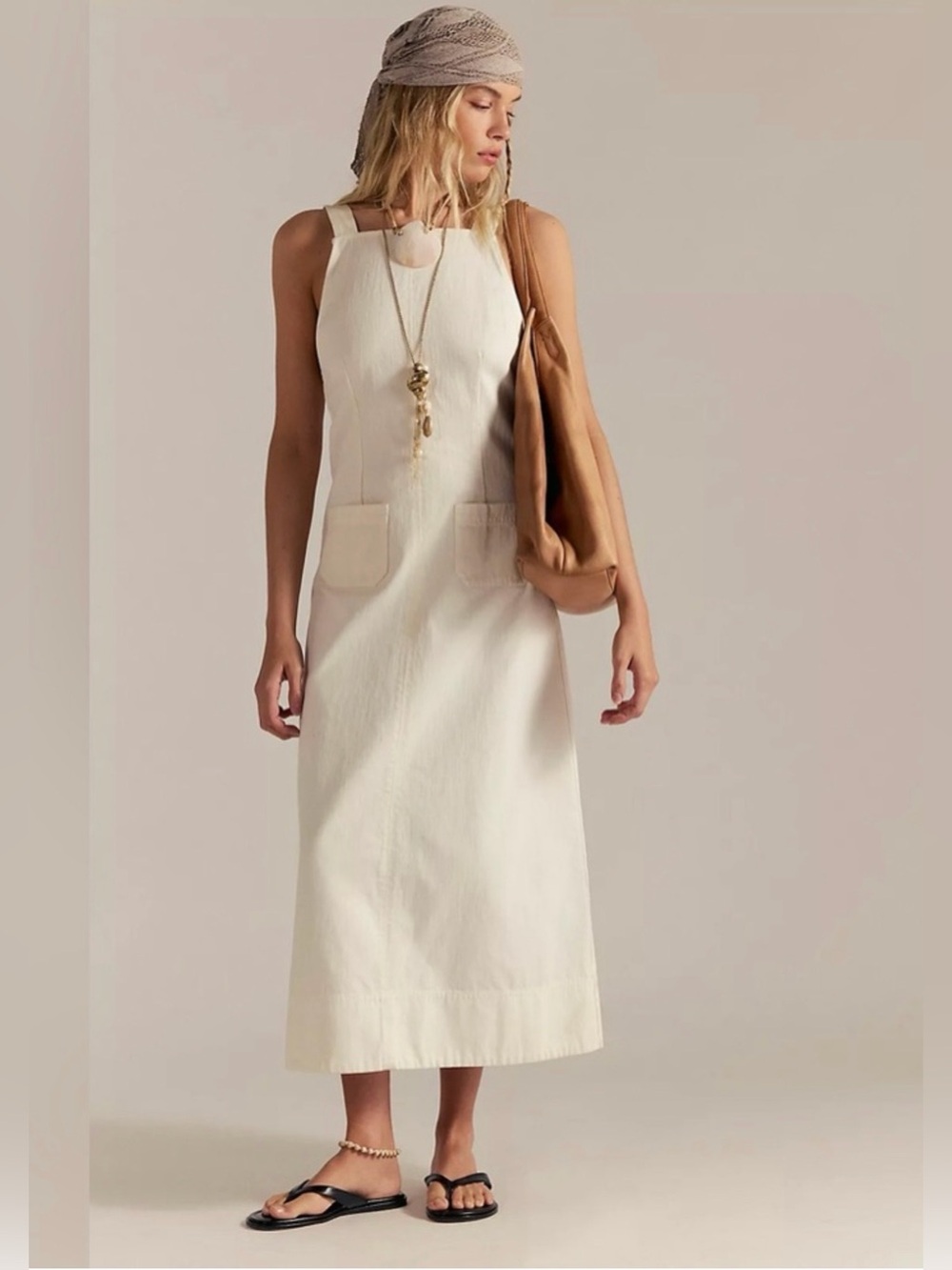 Free people Dex Denim midi dress ivory/ecru size small NWT
